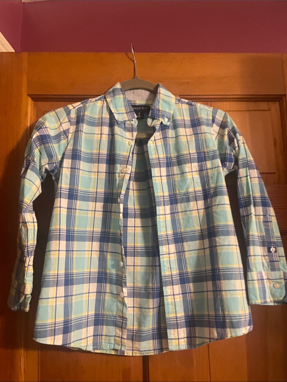 Lands' End Boys Plaid Button-Down Shirt - Blue & White